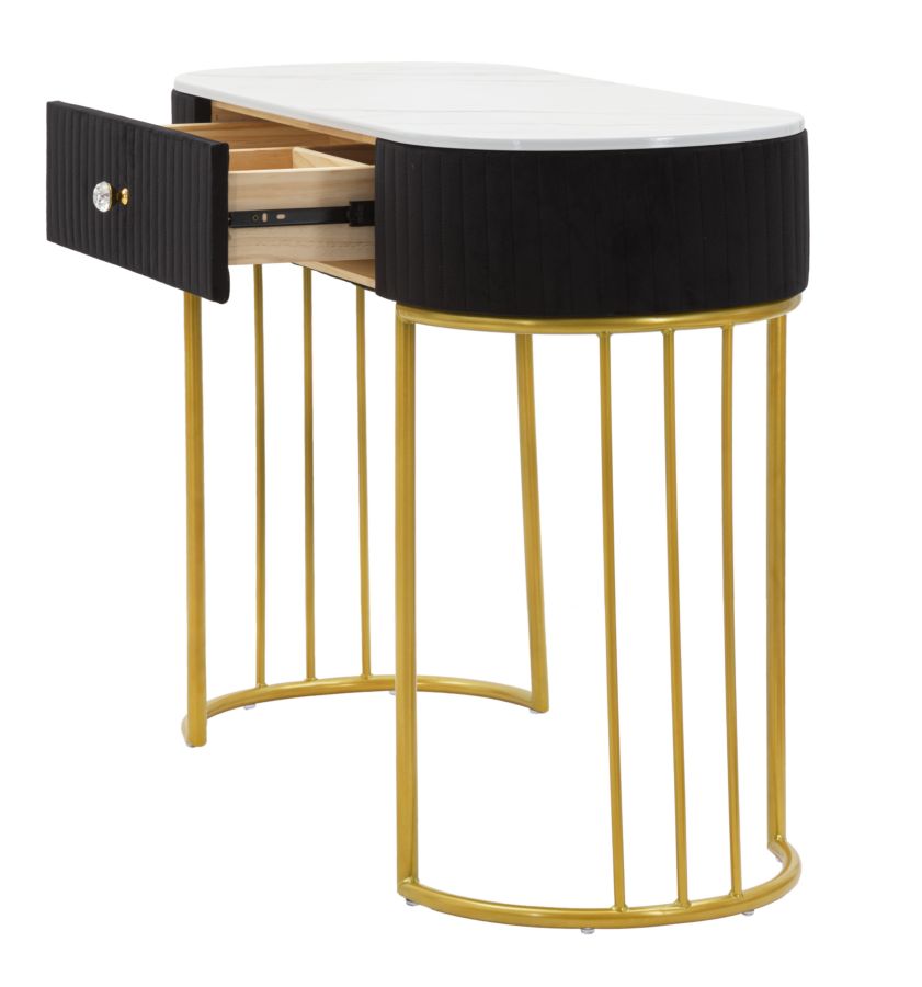 Glam konsolbord, metal, træ og stof – 100x43x74 cm