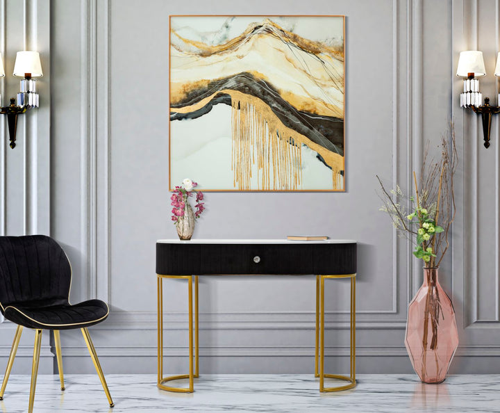 Glam konsolbord, metal, træ og stof – 100x43x74 cm