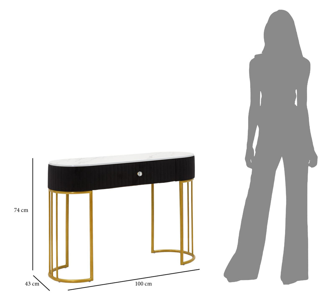 Glam konsolbord, metal, træ og stof – 100x43x74 cm