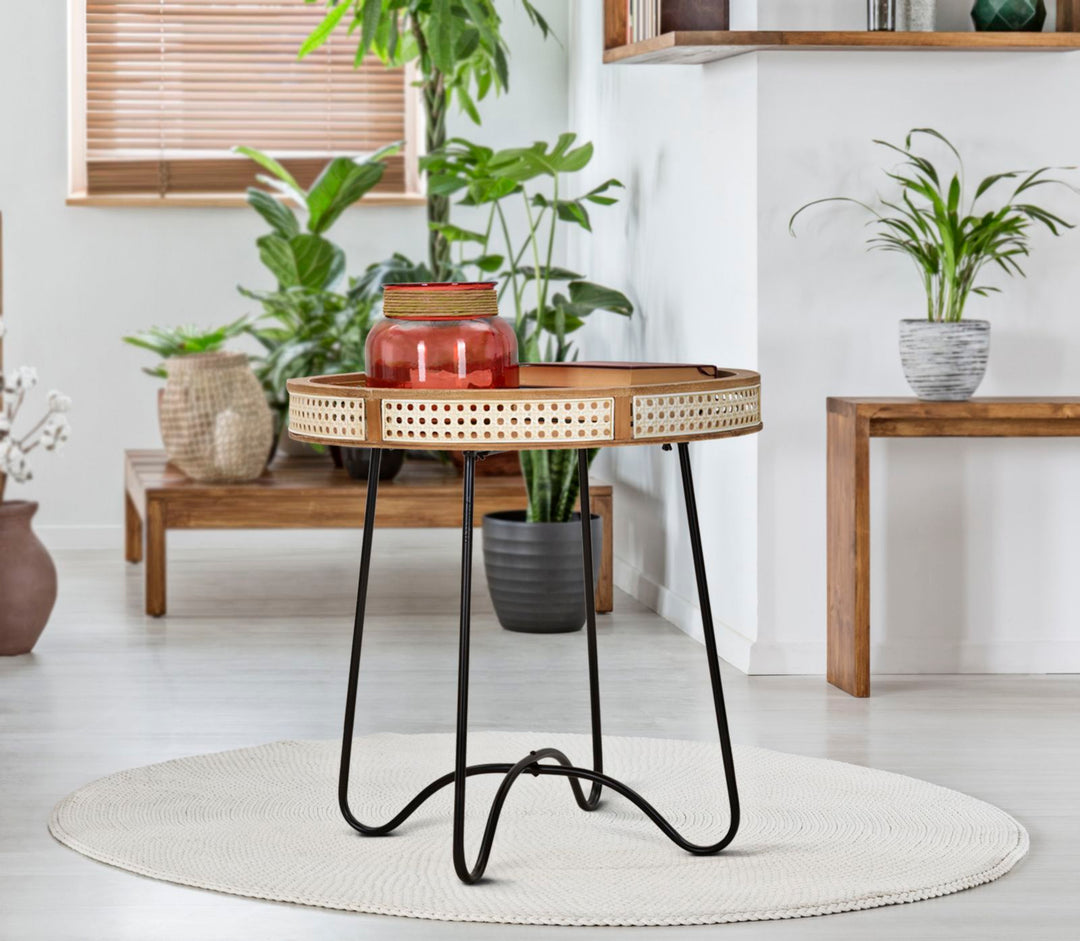 Boho chic bord af jern og mdf – 60x60x5 cm