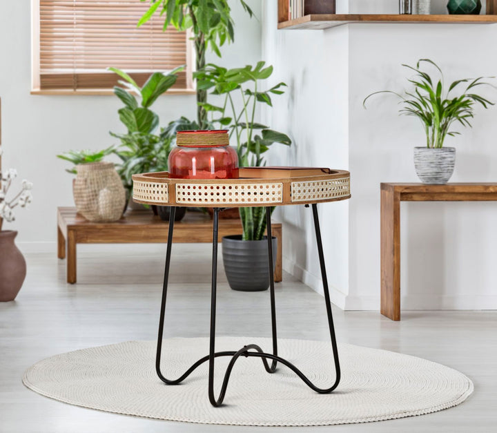 Boho chic bord af jern og mdf – 60x60x5 cm