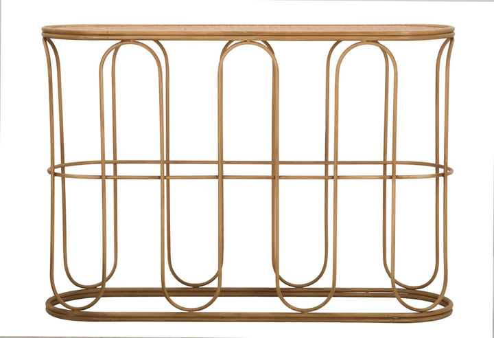 Boho chic konsolbord i jern og rattan – 110x32x77 cm