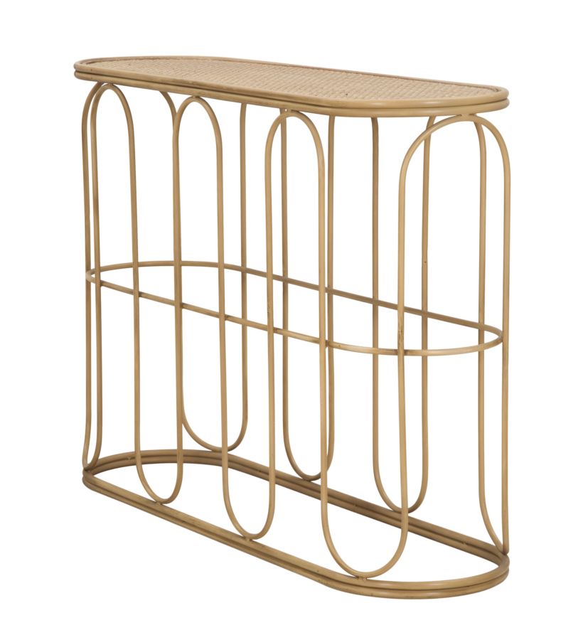 Boho chic konsolbord i jern og rattan – 110x32x77 cm