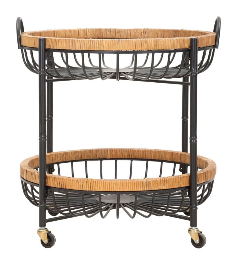 Boho chic sidebord i jern og rattan – 57x55x5 62x5 cm