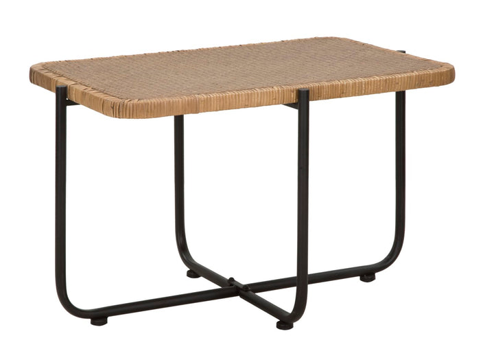 Boho chic bord i jern og rattan – 75x55x46 cm