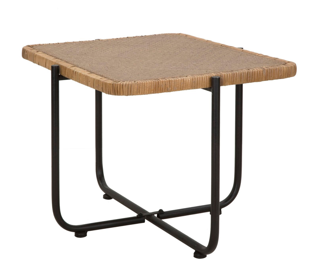 Boho chic bord i jern og rattan – 75x55x46 cm