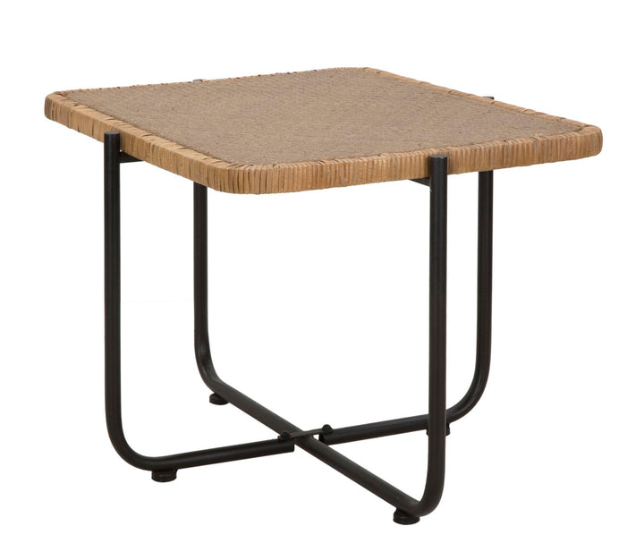 Boho chic bord i jern og rattan – 75x55x46 cm