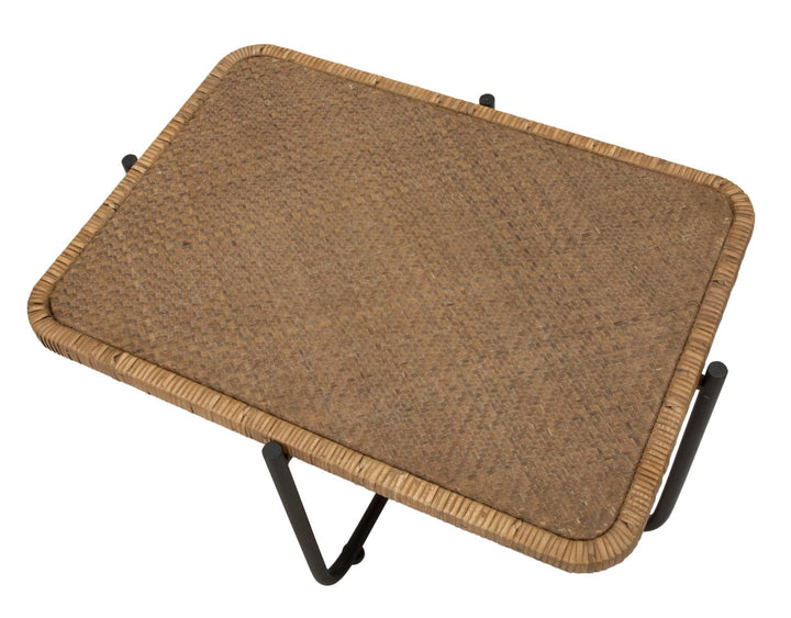 Boho chic bord i jern og rattan – 75x55x46 cm