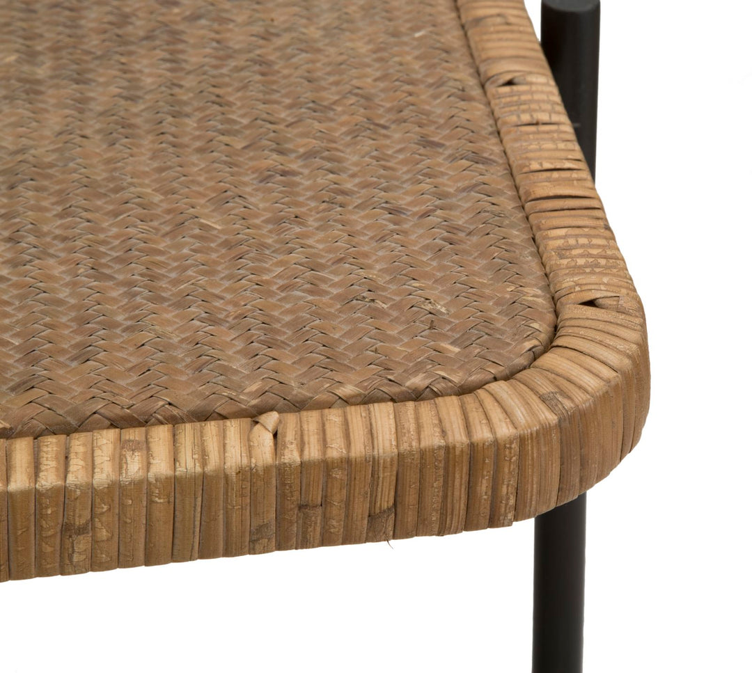 Boho chic bord i jern og rattan – 75x55x46 cm