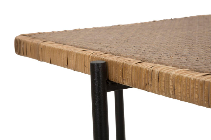 Boho chic bord i jern og rattan – 75x55x46 cm