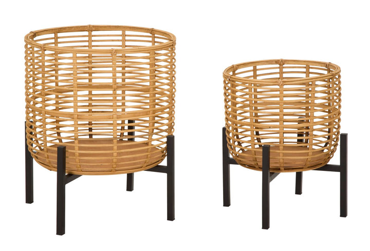 Boho chic vaser i rattan og jern – 41x47 og 33x39 cm