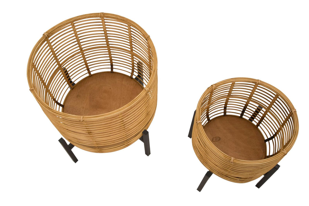 Boho chic vaser i rattan og jern – 41x47 og 33x39 cm