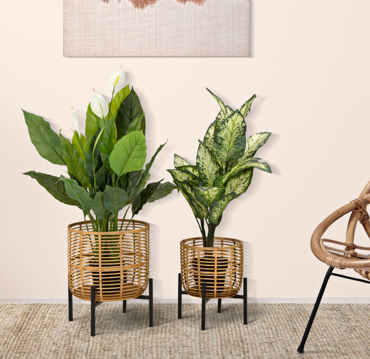 Boho chic vaser i rattan og jern – 41x47 og 33x39 cm