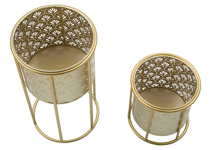 Glam vaser i guldfarve, metal, 21x40 og 19x22 cm