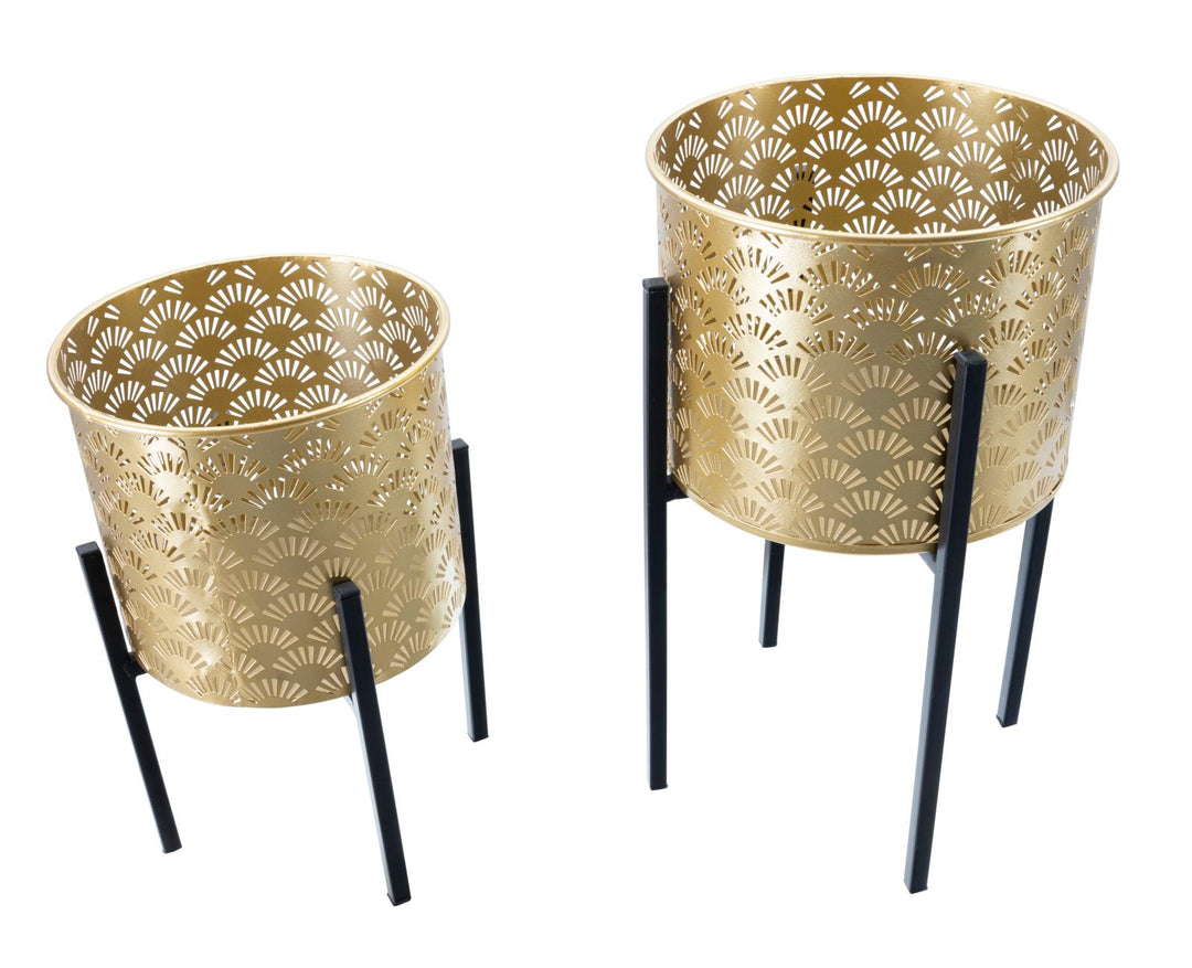 Glam vaser i guldfarve, metal – 21x38 og 19x28 cm
