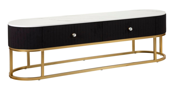 Glam tv-møbel / tv-bord i metal, træ, stof – 150x42x45 cm