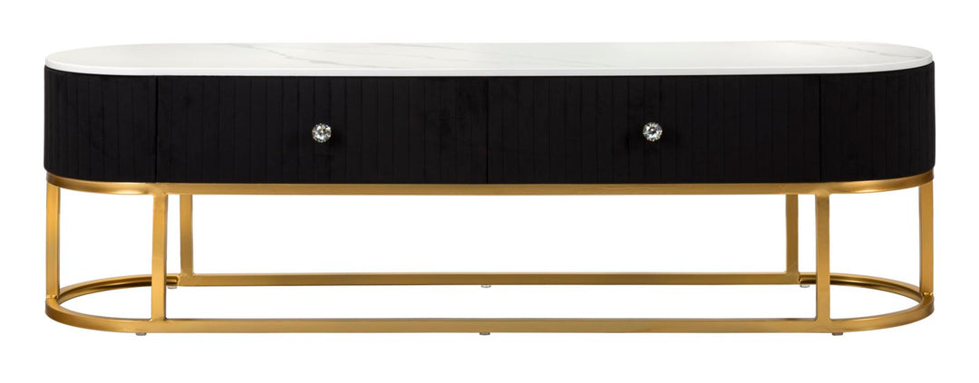 Glam tv-møbel / tv-bord i metal, træ, stof – 150x42x45 cm