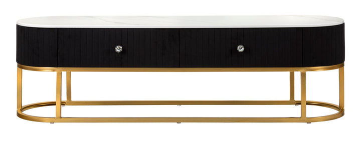 Glam tv-møbel / tv-bord i metal, træ, stof – 150x42x45 cm