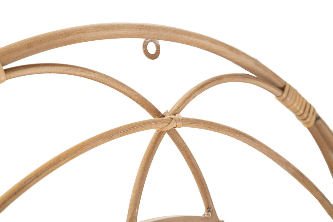 Boho chic vægdekoration med spejl, i rattan og metal – 60x3 cm