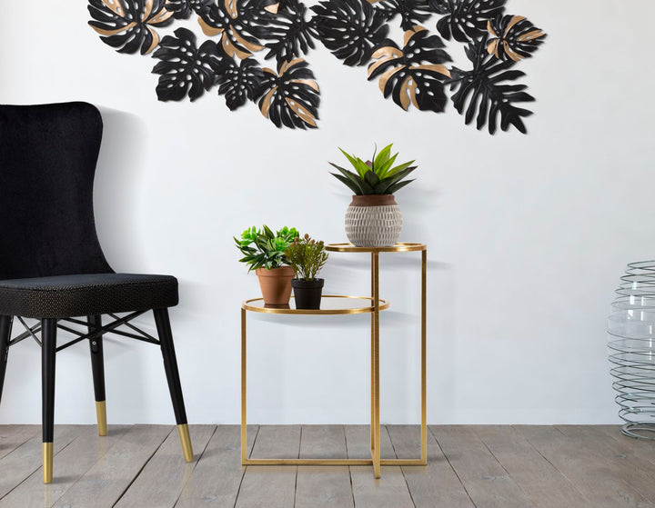 Glam bord i guldfarve, jern og glas – 50x40x60 cm