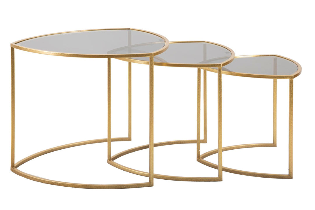 Glam sofaborde i metal og glas – 60x50 og 50x45 og 40x40 cm
