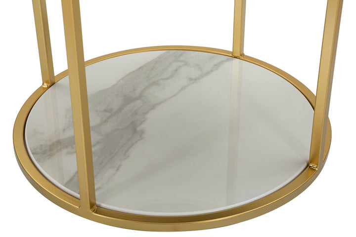 Glam sengebord, metal, træ og stof – 42x48 cm
