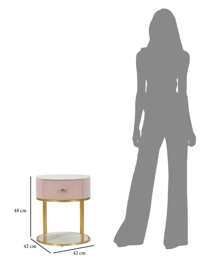 Glam sengebord, metal, træ og stof – 42x48 cm