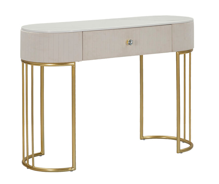 Glam konsolbord i guldfarve, metal, træ, stof – 100x40x75 cm