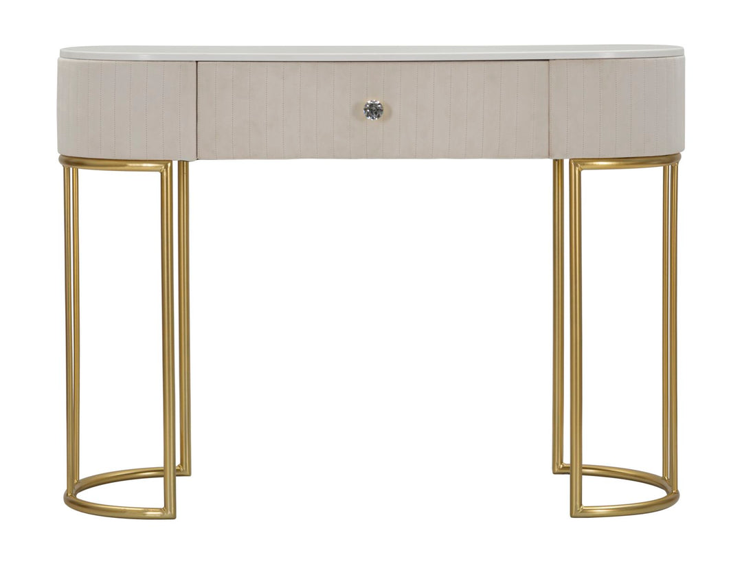 Glam konsolbord i guldfarve, metal, træ, stof – 100x40x75 cm
