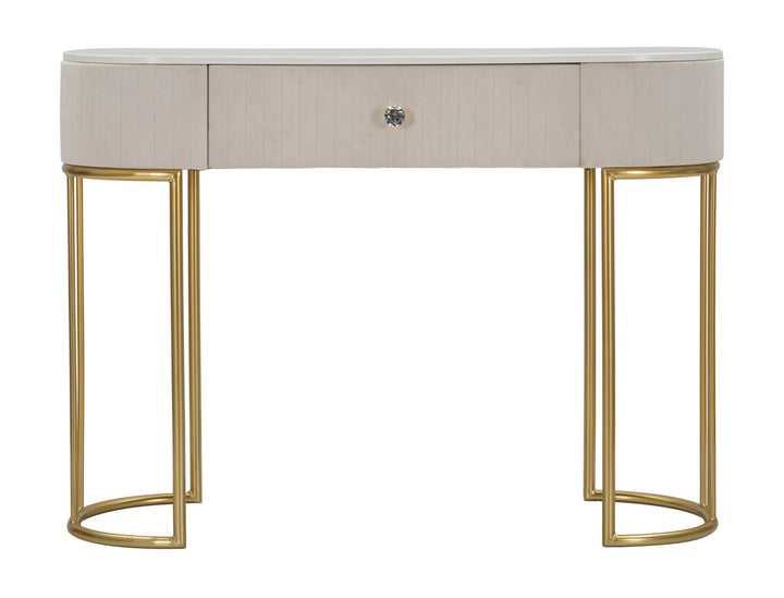 Glam konsolbord i guldfarve, metal, træ, stof – 100x40x75 cm