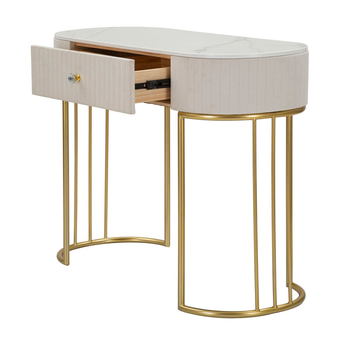 Glam konsolbord i guldfarve, metal, træ, stof – 100x40x75 cm
