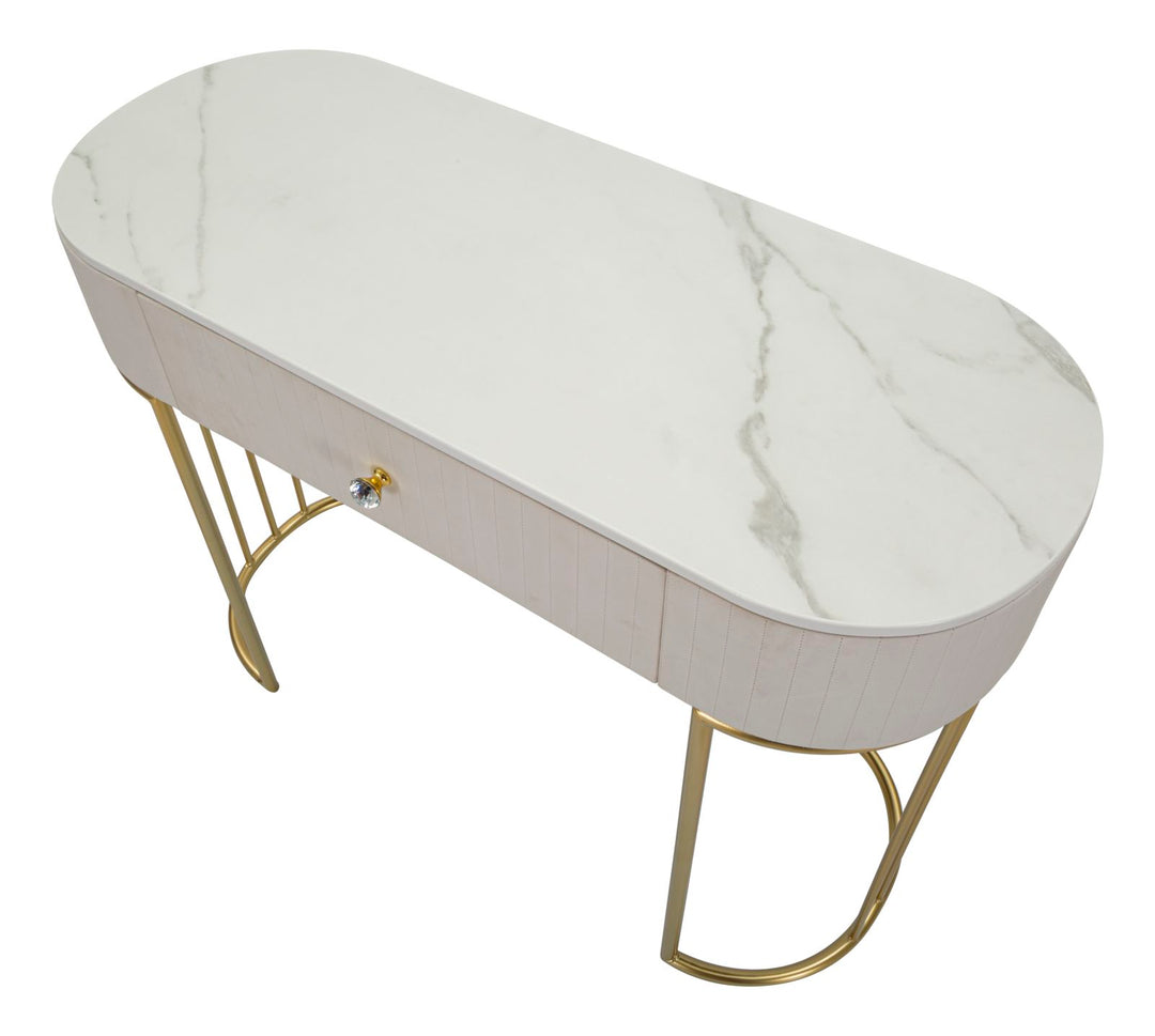Glam konsolbord i guldfarve, metal, træ, stof – 100x40x75 cm