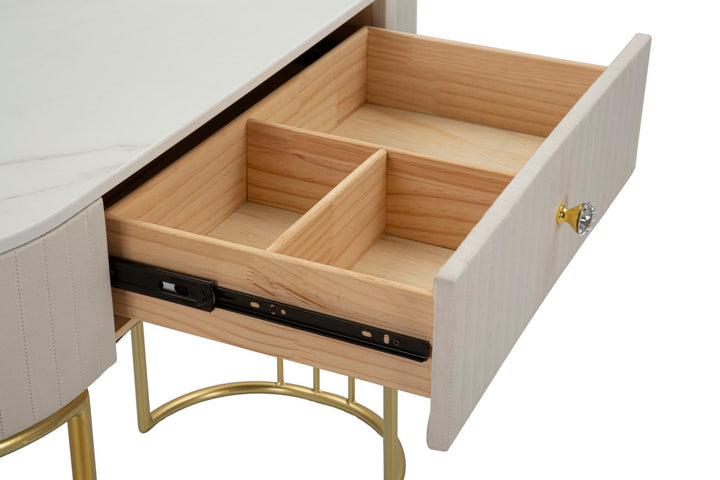Glam konsolbord i guldfarve, metal, træ, stof – 100x40x75 cm