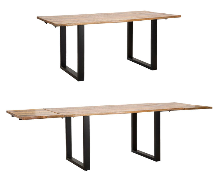 Industrielt bord i sort, mangotræ og metal – 180x90x77 cm