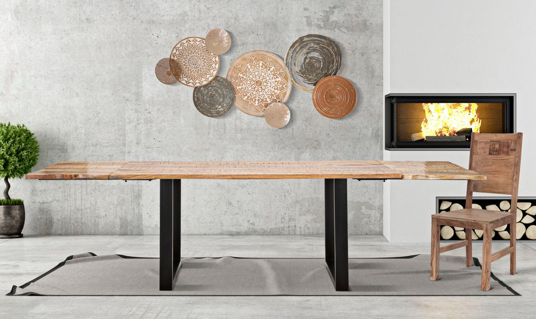 Industrielt bord i sort, mangotræ og metal – 180x90x77 cm