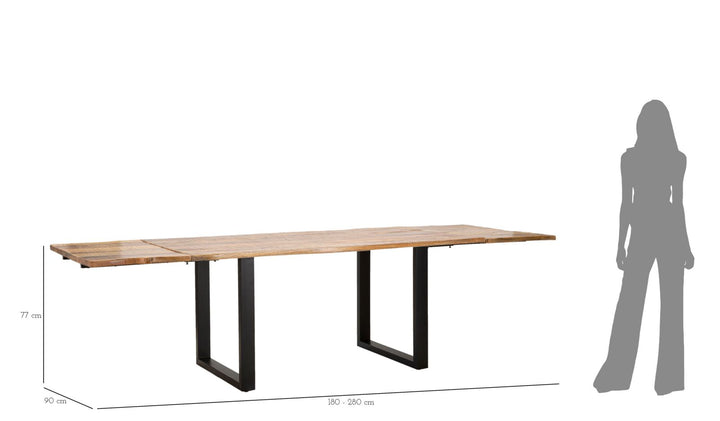 Industrielt bord i sort, mangotræ og metal – 180x90x77 cm