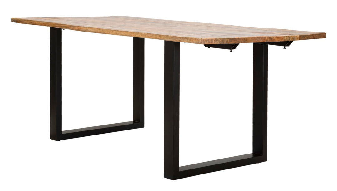 Industrielt bord i sort, mangotræ og metal – 180x90x77 cm