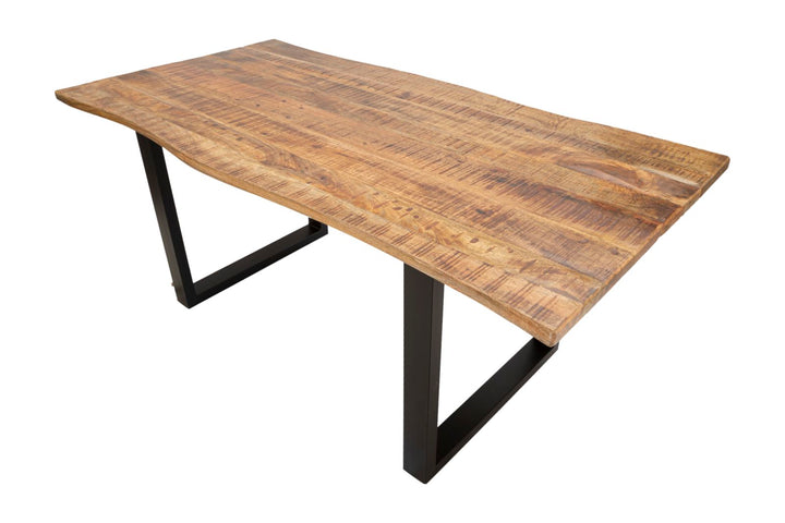 Industrielt bord i sort, mangotræ og metal – 180x90x77 cm