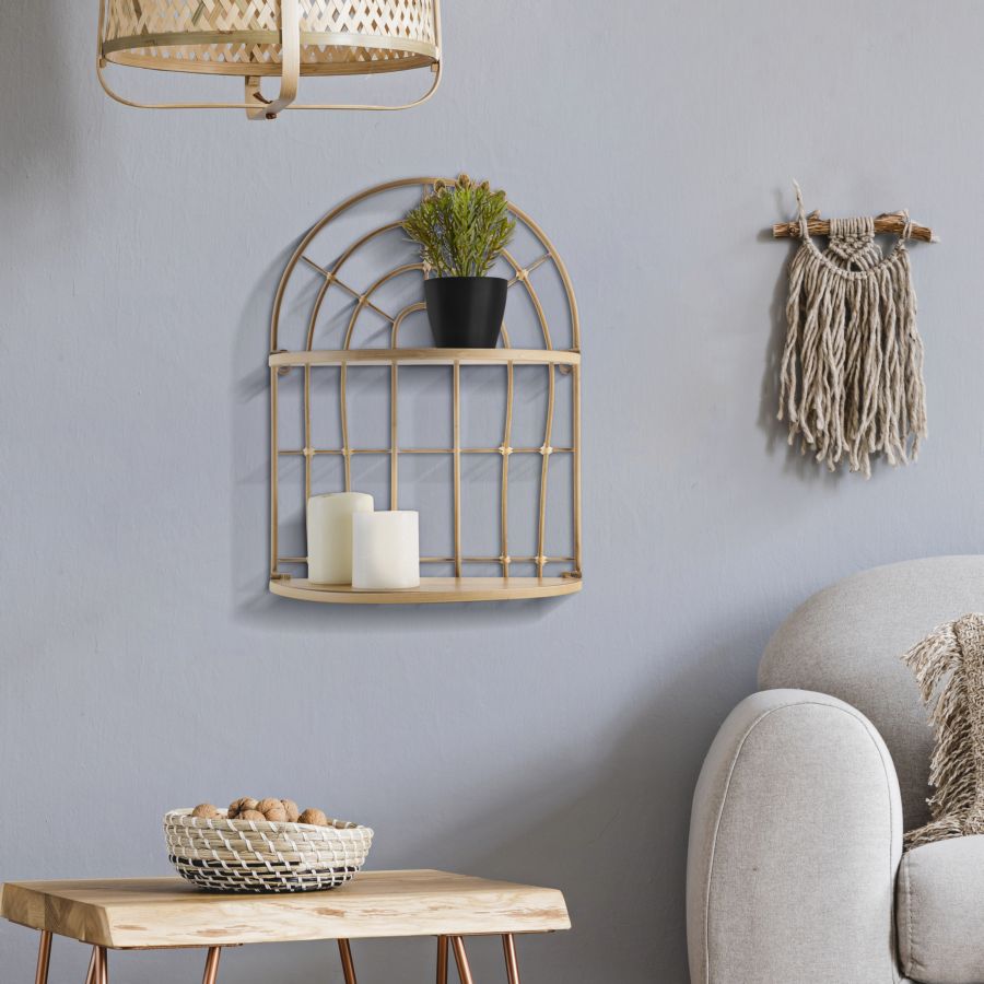 Boho chic hylde i mdf, metal, rattan – 34x5x18 45x5 cm