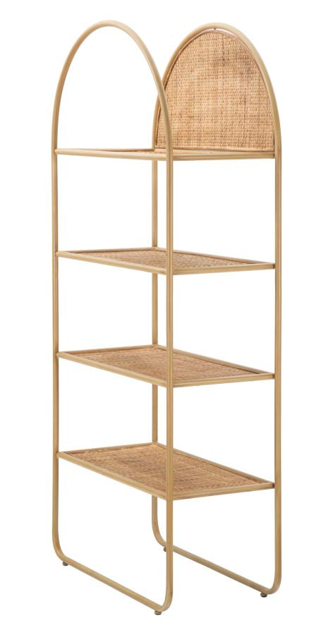 Boho chic reol, rattan og metal – 80x40x180 cm