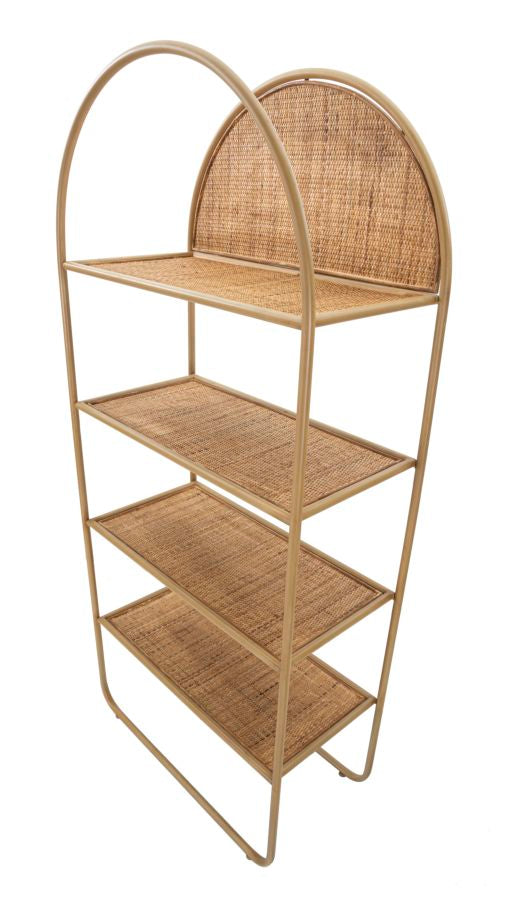 Boho chic reol, rattan og metal – 80x40x180 cm
