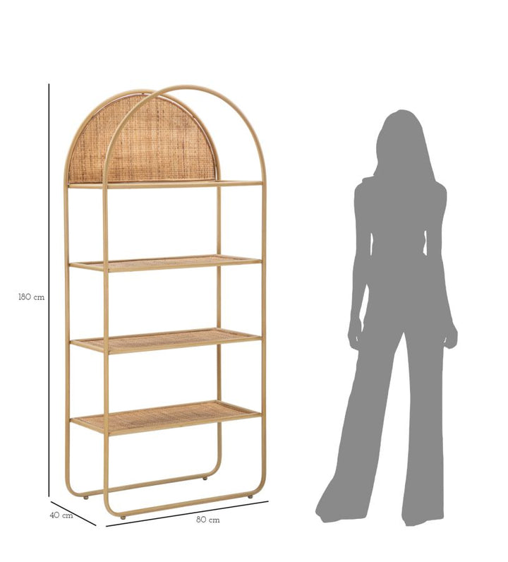 Boho chic reol, rattan og metal – 80x40x180 cm