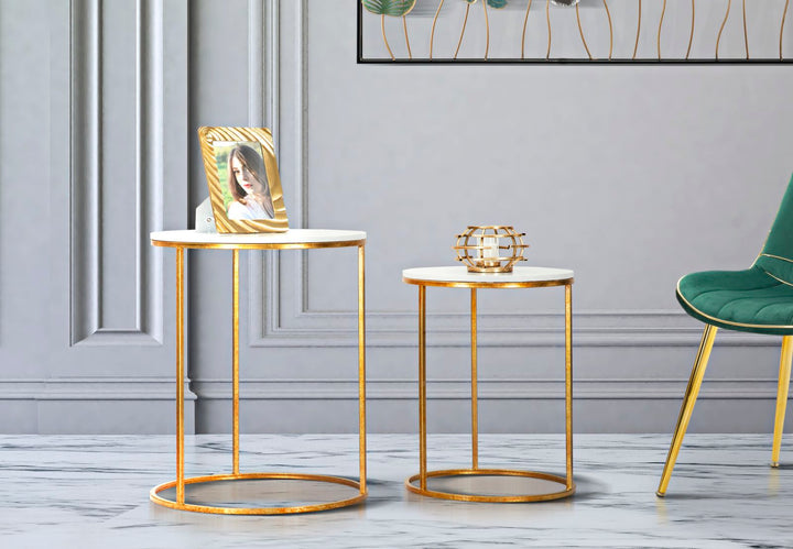Glam borde i jern, glas og kunstig marmor – 52x63 42x53 cm