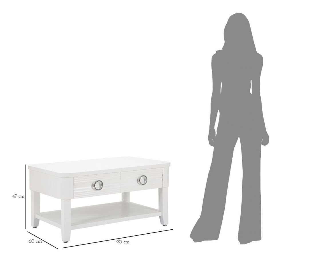 Glam bord i hvid, træ, mdf og metal – 90x60x47 cm