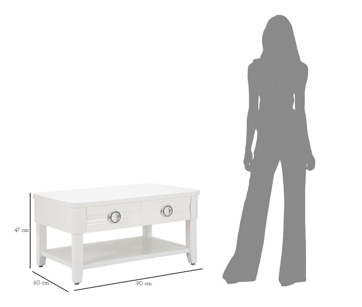 Glam bord i hvid, træ, mdf og metal – 90x60x47 cm