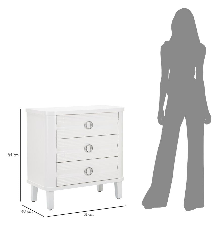 Glam kommode i hvid træ, mdf og metal – 81x40x84 cm