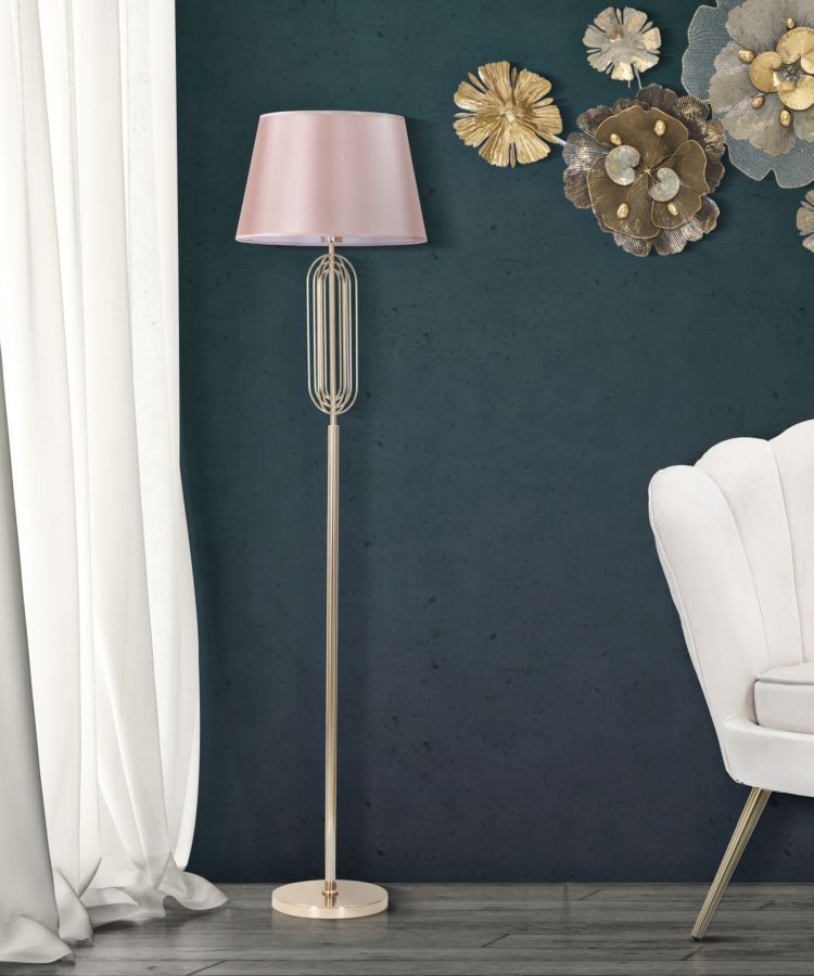 Glam gulvlampe i pink og guldfarve, metal, pvc og stof – 40x168x5 cm