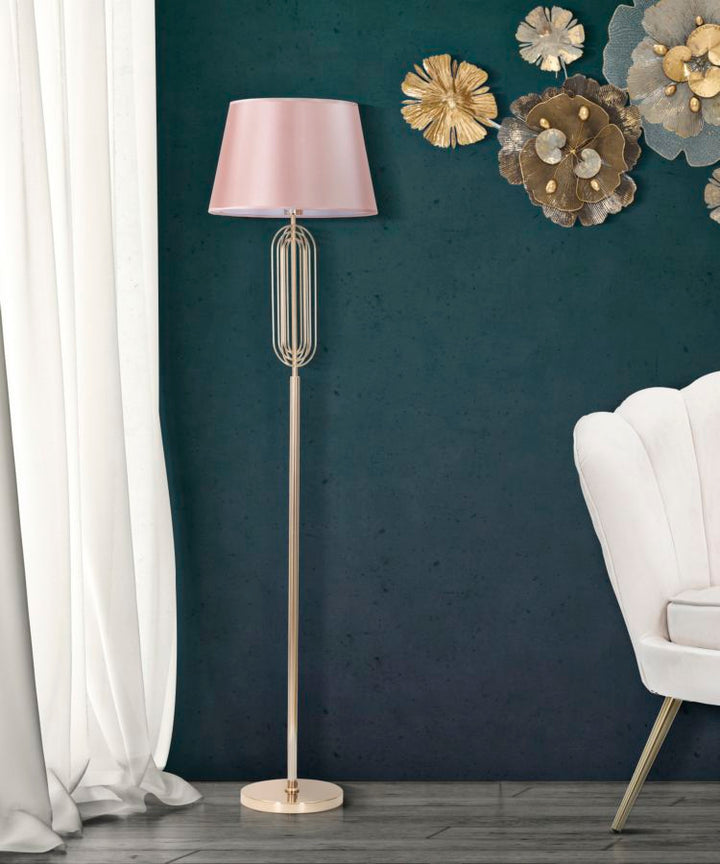 Glam gulvlampe i pink og guldfarve, metal, pvc og stof – 40x168x5 cm