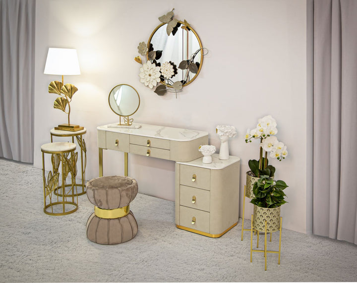 Glam sminkebord i fyrretræ, mdf og metal – 120x40x75 cm