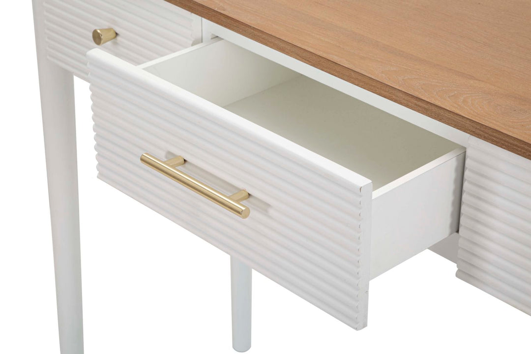 Boho chic konsolbord i hvid, fyrretræ, mdf og metal – 107x37x80 cm